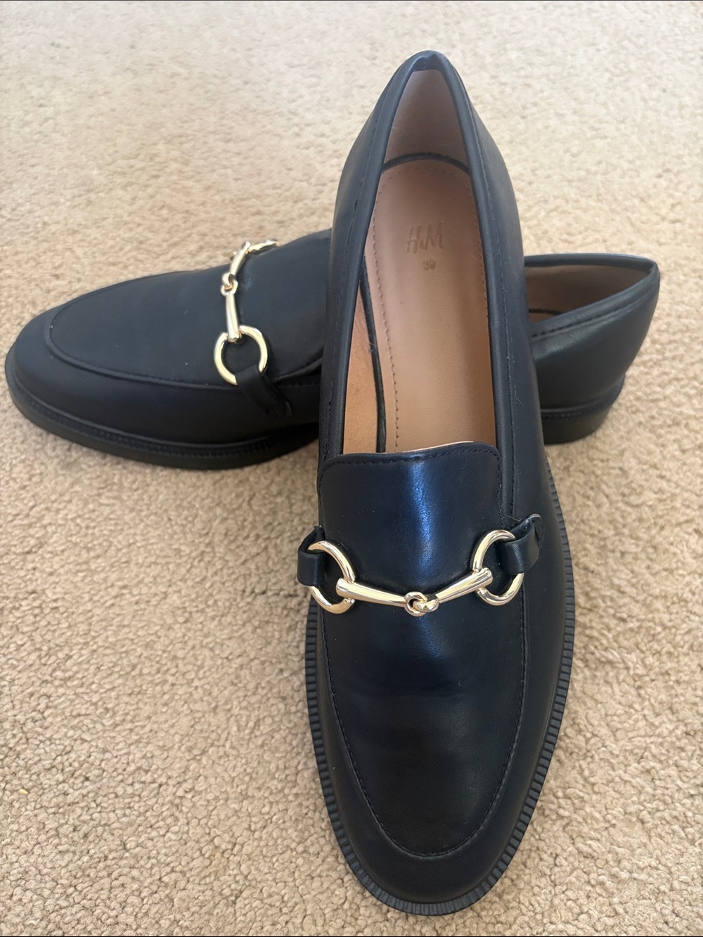 H&M Black Loafers with Gold Bit Detail